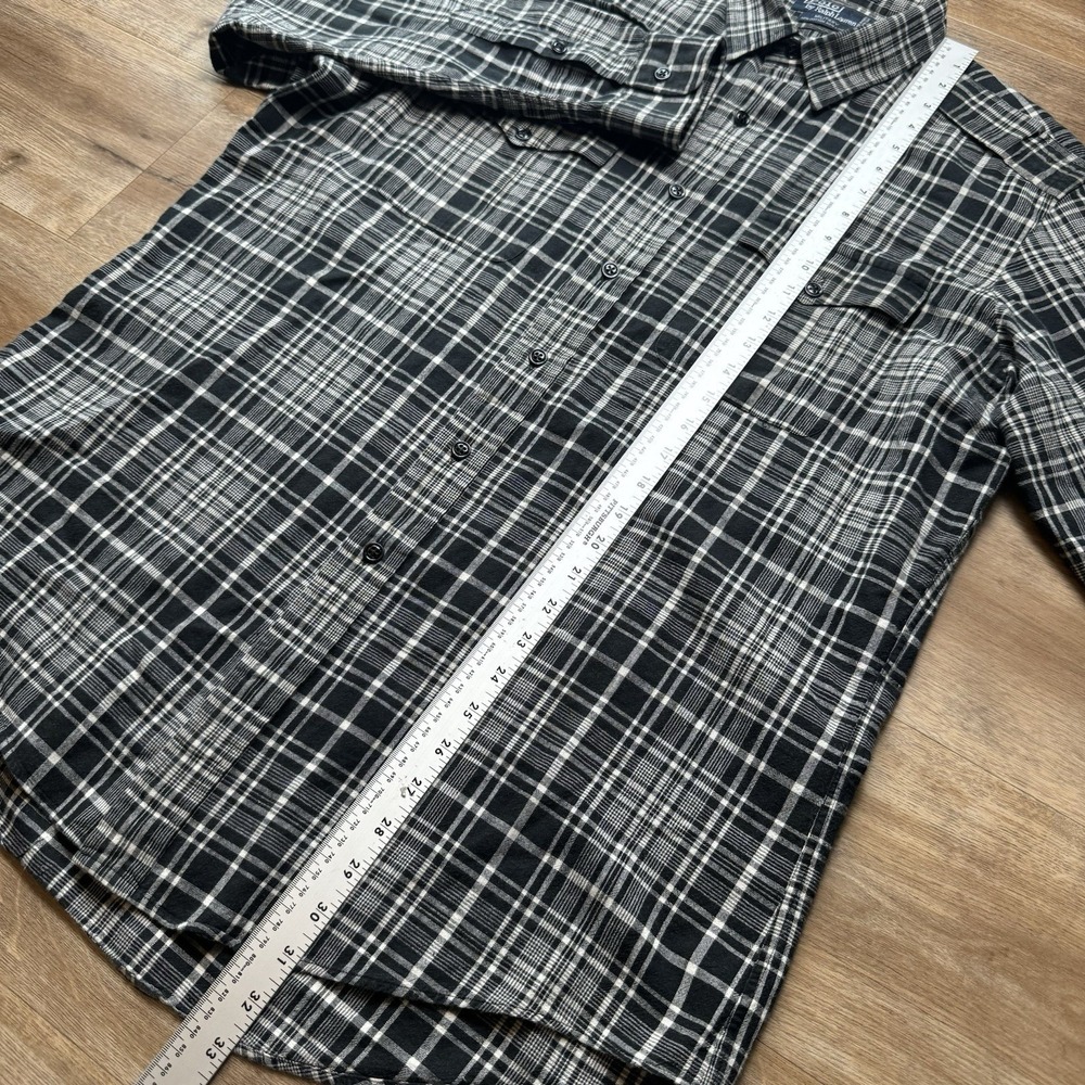 Polo Ralph Lauren Military Trim Button Up Shirt Men XL Black Plaid Linen Vintage - Picture 6 of 7